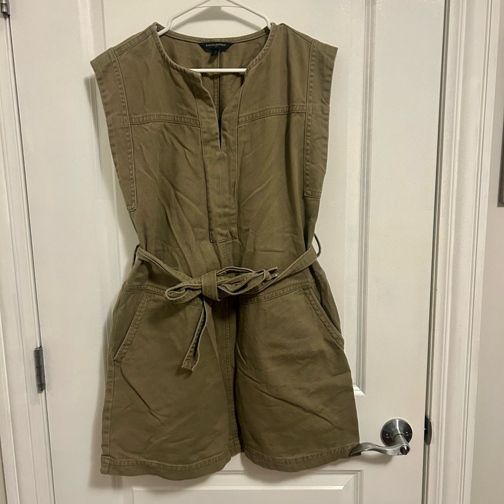 Banana Republic Olive Utility Sleeveless Dress with Tie Belt